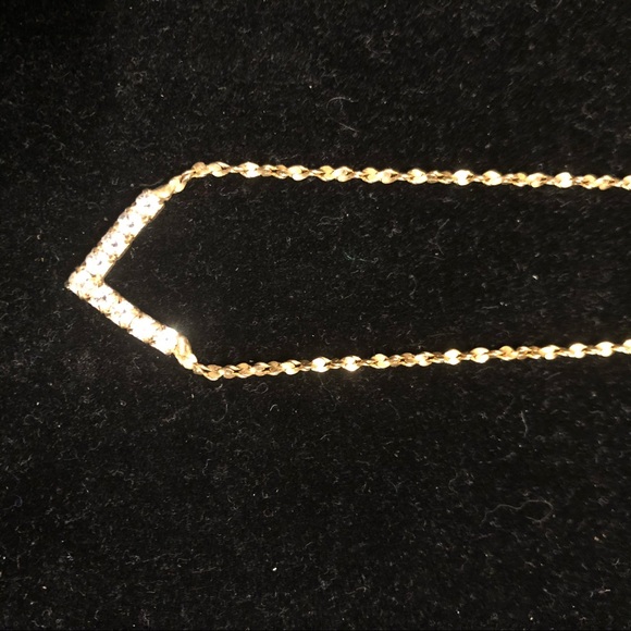 9” gold necklace with rhinestone V - Picture 3 of 4